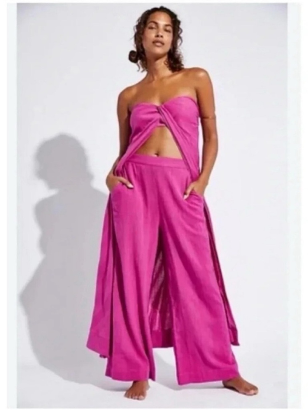 New Free People Banita Two-Piece Pants Set Linen Blend Pink Small